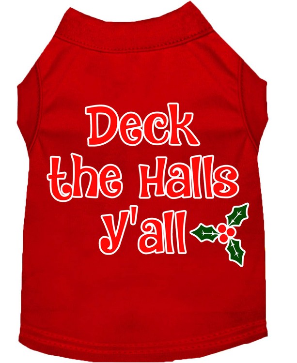 Deck the Halls Y'all Screen Print Dog Shirt Red XXL